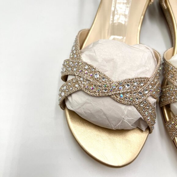 6.5W 6.5 WIDE WIDTH‎ Touch Ups Lena Champagne Gold Low Wedge Dress Sandals Shoes - Picture 4 of 15